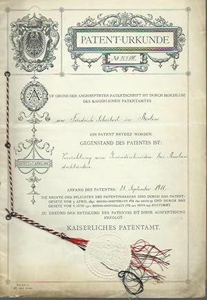 Patent-Urkunde Nr. 267590, Klasse 49 c, Gruppe 1. Patenterteilung an Friedrich Scheibert in Berli...