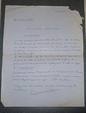 Lettre autographe signée et datée du 18 mai 1922