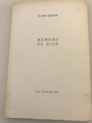 Image du vendeur pour Memoire De Rien mis en vente par Back and Forth Books