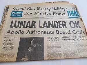 Los Angeles Times (Saturday Morning, July 19, 1969) Newspaper (Cover Headline: LUNAR LANDER OK - ...