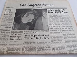 Los Angeles Times Newspaper (Thursday, December 11, 1980) Front Cover Story: Yoko [Ono] Hopes the...