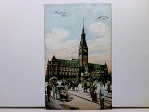 AK Hamburg, Rathaus; Straßenbahn, Kutschen, Passanten; coloriert, 1911