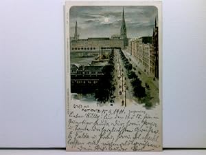 AK Gruss aus Hamburg, Jungfernstieg bei Mondschein; Lithographie, coloriert, 1901