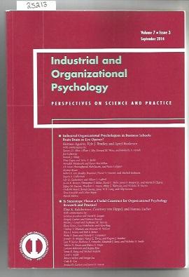 Industrial And Organizational Psychology : Perspectives On Science And Practice : Volume 7 Number...