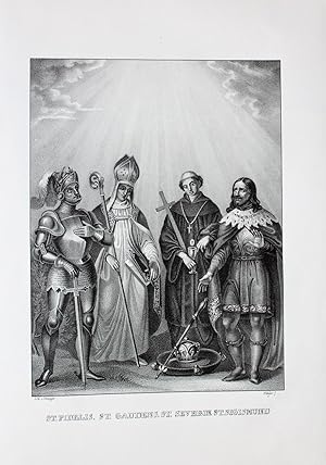 "St. Fidelis. St. Gaudens. St. Severin. St. Sigismund." originale Lithographie ca.26x19,5cm (Dars...