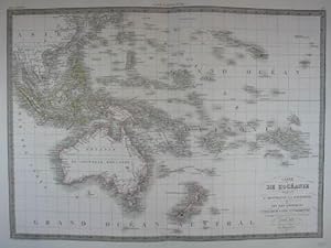 Carte de L'Oceanie contenant L'Australie, La Polynesie et Les Iles Asiatiques. Grenzkolorierte Ku...