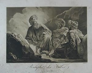 Ruheplatz der Araber. Aquatinta in Sepia v. Georg Döbler (1788-1845) aus L. Comte de Forbin "Reis...