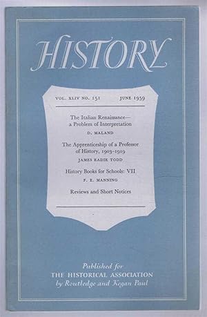 Seller image for History, the Journal of the Historical Association. Vol. XLIV . No. 151 June 1959 for sale by Bailgate Books Ltd