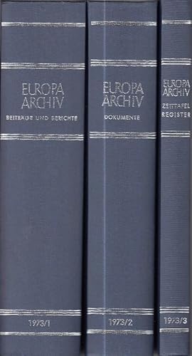 Immagine del venditore per Europa-Archiv. Zeitschrift fr internationale Politik (Begrndet von Wilhelm Cornides) Achtundzwanzigster Jahrgang ( 28. ) 1973. Komplett mit 3 Teilbnden: 1. Beitrge und Berichte. 2. Dokumente. 3. Zeittafel, Register, Sach- und Personenverzeichnis in 3 Bchern. venduto da Antiquariat Carl Wegner