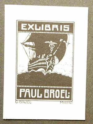 Ex Libris für Paul Broel . Schwarze Galeere frontal.