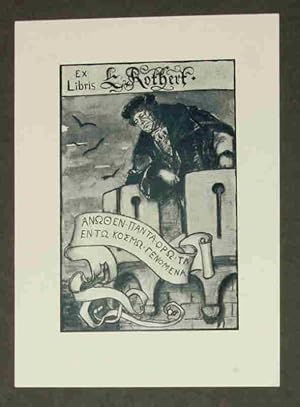 Ex Libris L. Rothert. Alter Mann von einer Burgzinne blickend, darunter griechischer Schriftzug. ...