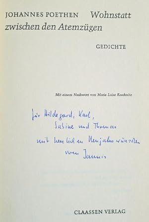 Wohnstatt zwischen den Atemzügen. Gedichte. Mit einem Nachwort von Marie Luise Kaschnitz.