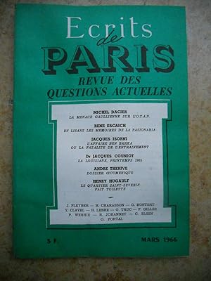 Bild des Verkufers fr Ecrits de Paris - Revue des questions actuelles - N. 246 - Mars 1966 zum Verkauf von Frederic Delbos