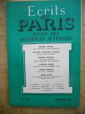 Bild des Verkufers fr Ecrits de Paris - Revue des questions actuelles - N. 233 - Janvier 1965 zum Verkauf von Frederic Delbos