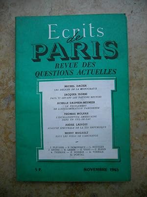 Bild des Verkufers fr Ecrits de Paris - Revue des questions actuelles - N. 242 - Novembre 1965 zum Verkauf von Frederic Delbos