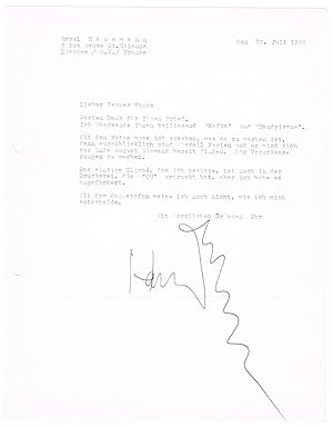 Imagen del vendedor de Begegnung mit Franz Kafka. Typoskript-Durchschlag. Beiliegend ms. Begleitbrief m. eigenh. U. vom 28. VII. 1965. a la venta por Kotte Autographs GmbH