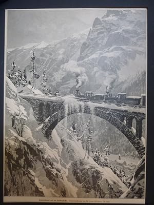 Org Holzstich Schneeräumer auf der Arlbergbahn Österreich Originalzeichnung v. M. Zeno Diemer
