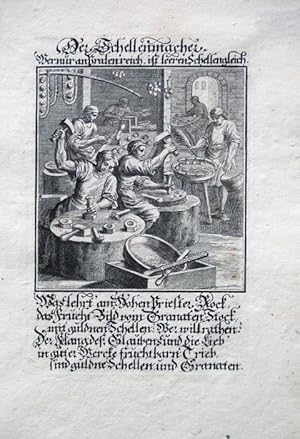 Der Schellenmacher. Kupferstich aus Christophd Weigels Ständebuch um 1700. Mit gestochenem Titel ...