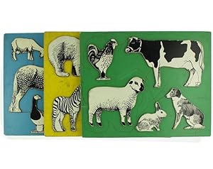 TRE MAXI PUZZLE IN LEGNO CON FIGURE DI ANIMALI.: