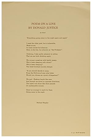 Image du vendeur pour Poem on a Line By Donald Justice [Broadside] mis en vente par Arundel Books