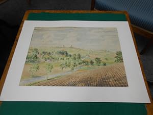 Imagen del vendedor de Plberg. Panorama- Ansicht des Marktes Plberg in der Oberpfalz. Original- Farb- Aquarell aus dem Jahre 1947, am unteren, rechten Bildrand handschriftlich datiert und signiert. Unter einer chamois- weien Papierkarton- Blende. Gesamtgre: 55 x 60 cm. a la venta por Galerie  Antiquariat Schlegl