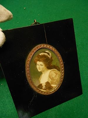 Lady Hamilton, [Emma] mit Hündchen. Ovalbild- Miniatur- Malerei. Monogrammiert A. P.