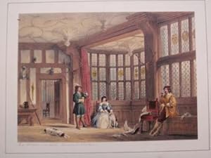 A Fine Original Hand Coloured Lithograph Illustration of the Bay Window in the Hall at Bramhall H...