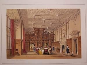 A Fine Original Hand Coloured Lithograph Illustration of the Hall at Crewe Hall in Cheshire from ...