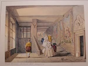 A Fine Original Hand Coloured Lithograph Illustration of the Grand Staircase at Hardwick Hall in ...