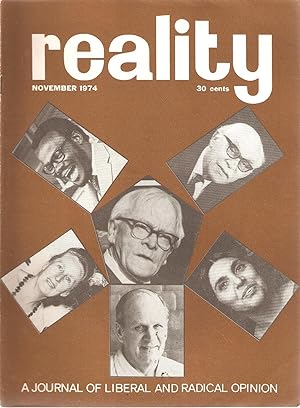 Image du vendeur pour Reality - A Journal of Liberal Opinion November 1974 mis en vente par Snookerybooks