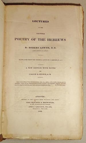 Seller image for Lectures on the Sacred Poetry of the Hebrews for sale by DogStar Books