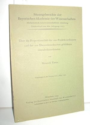 Bild des Verkufers fr ber die Proportionalitt der aus Punktkoordinaten und der aus Ebenenkoordinaten gebildeten Geradenkoordinaten zum Verkauf von Antiquariat Zinnober