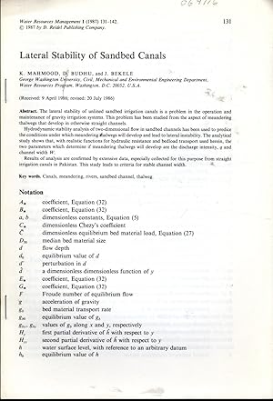 Immagine del venditore per Lateral Stability of Sandbed Canals. venduto da Dorley House Books, Inc.