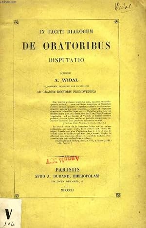 Bild des Verkufers fr IN TACITI DIALOGUM DE ORATORIBUS DISPUTATIO zum Verkauf von Le-Livre