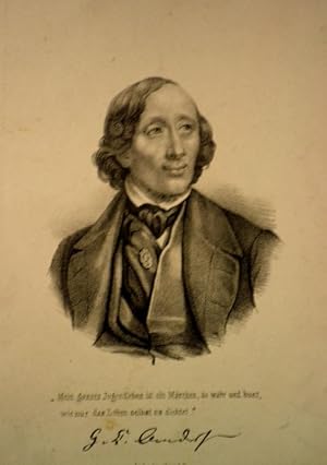 Porträt (Brustbild) des dänischen Dichters (1805-1875), Lithographie Speckter & Co um 1850 mit li...