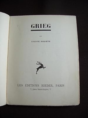 Image du vendeur pour Grieg mis en vente par Librairie Ancienne Zalc