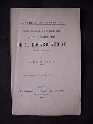 Image du vendeur pour Discours prononc le 13 Septembre 1911 aux obsques de M. Edgard Audiat mis en vente par Librairie Ancienne Zalc