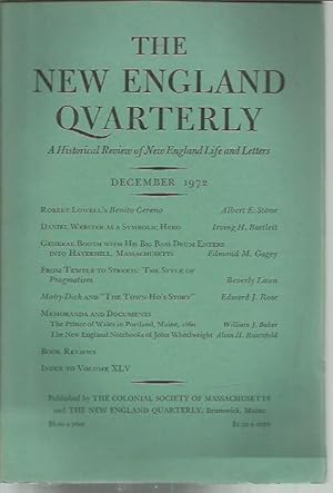 Bild des Verkufers fr The New England Quarterly: A Historical Review of New England Life and Letters Volume XLV [45], Number 4 (December 1972) zum Verkauf von Bookfeathers, LLC