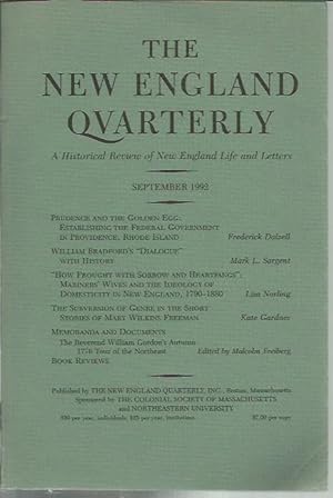 Bild des Verkufers fr The New England Quarterly: A Historical Review of New England Life and Letters Volume LXV [65], Number 3 (September 1992) zum Verkauf von Bookfeathers, LLC
