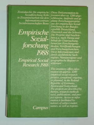 Bild des Verkufers fr Empirische Sozialforschung 1988. Empirical Social Research 1988. Eine Dokumentation. zum Verkauf von Antiquariat Diderot