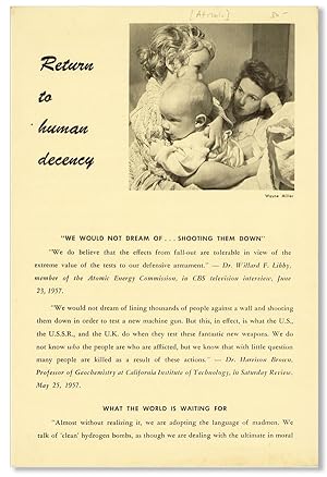 Image du vendeur pour Return to Human Decency [drop title] mis en vente par Lorne Bair Rare Books, ABAA
