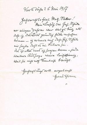 Seller image for Eigenhnd. Brief mit Unterschrift, 1/2 Seite, in-8 (Doppelblatt), Karlsruhe, 26. 5. 1917, mit eigenhnd. Kuvert. for sale by Wiener Antiquariat Ingo Nebehay GmbH