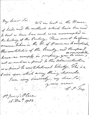 Eigenhänd. Brief mit Unterschrift, 1 Seite, gr-8, (London,) St. James's Place, 16. 12. 1783. - "M...