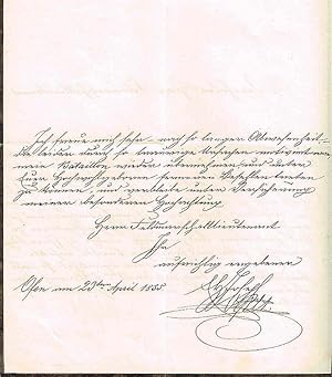 Seller image for Eigenhnd. Brief mit Unterschrift, 1 1/2 Seiten (Trauerrand), kl-4, Ofen, 23. 4. 1855. for sale by Wiener Antiquariat Ingo Nebehay GmbH