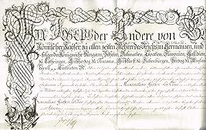 Großformatige, teilweise gestochene Urkunde mit Unterschrift ("Joseph"), 1 Seite, 51 x 74 cm, Wie...