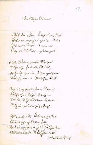 Eigh. Gedicht "Die Alpenblumen" m. U., 16 Zeilen, in-8, o. O. u. D.