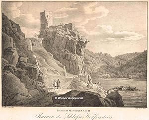 Imagen del vendedor de Ruinen des Schloes Werfenstein". Lithographie, schw.-wei (Druck v. KUNIKE - gez. v. J. ALT), aus A. KUNIKE, Donau-Ansichten. a la venta por Wiener Antiquariat Ingo Nebehay GmbH