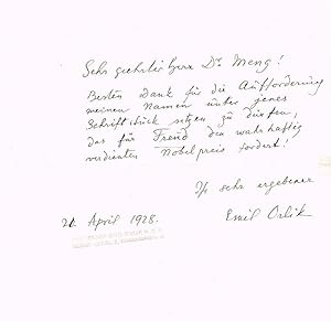 Eigenhänd. Brief mit Unterschrift und Namensstampiglie, 1/2 Seite, kl-4, Berlin, 21. 4. 1928.