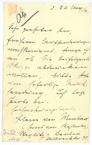 Bild des Verkufers fr Eigenh. Brief mit U. zum Verkauf von Antiquariat INLIBRIS Gilhofer Nfg. GmbH