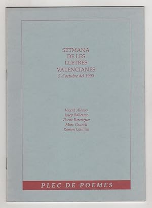 Bild des Verkufers fr Setmana de les lletres valencianes. 5 d'octubre del 1990. Plec de poemes. zum Verkauf von Librera El Crabo